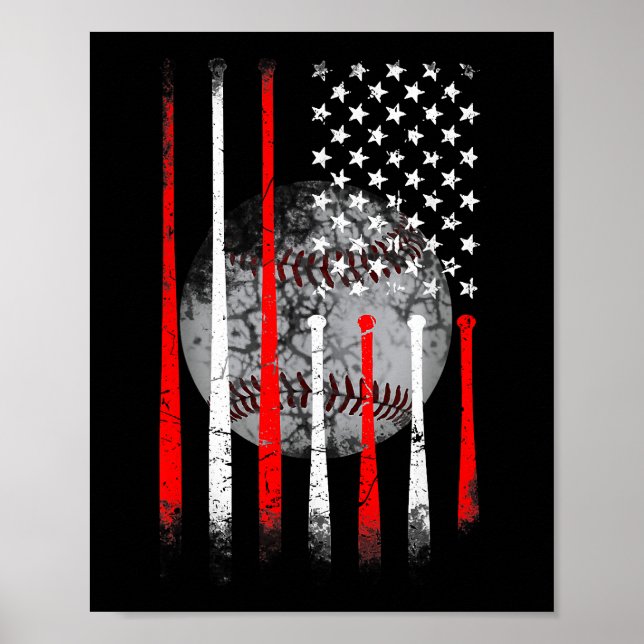 Poster Baseball EUA Flag American Flag Vintage (Frente)