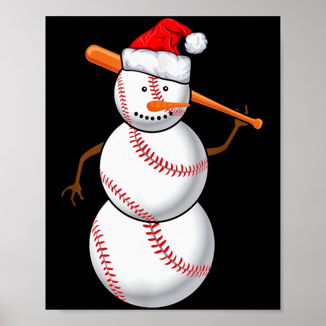 Poster Baseball Fan Snowman Funny Christmas Gift  (Frente)