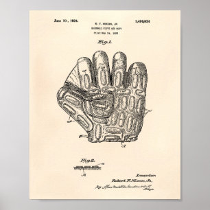 Poster Baseball Glove 1924 Patent Art - Old Peper