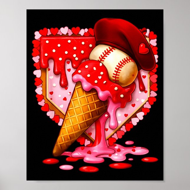 Poster Baseball Heart Valentine Baseball Ice Cream Drip B (Frente)