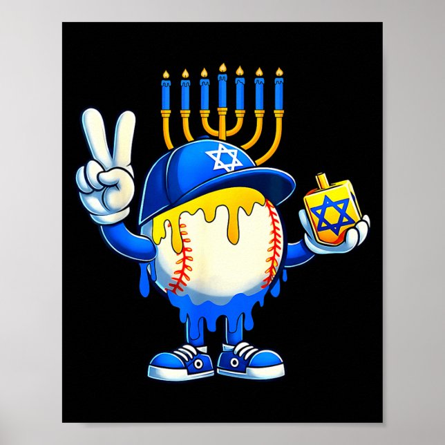 Poster Baseball Ice Cream Drip Dreidel Happy Hanukkah Boy (Frente)
