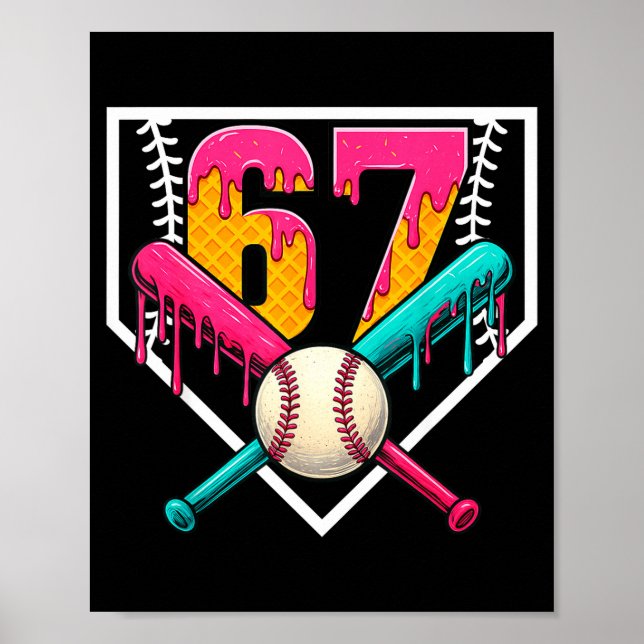Poster Baseball Ice Cream Drip Number 67 Player 67th Birt (Frente)