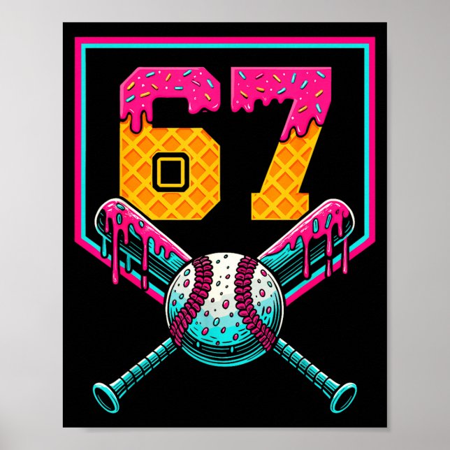 Poster Baseball Ice Cream Drip Number 67 Player 67th Birt (Frente)