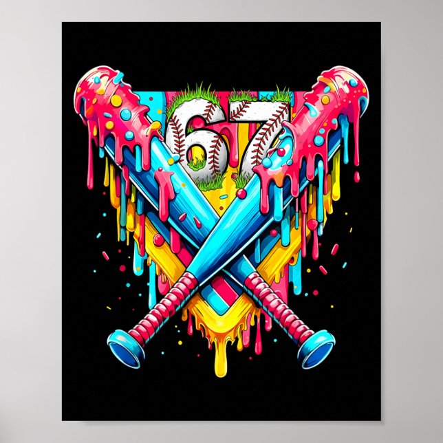 Poster Baseball Ice Cream Drip Number 67 Player 67th Birt (Frente)