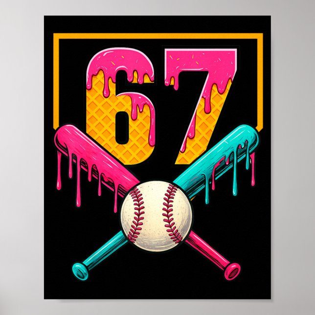 Poster Baseball Ice Cream Drip Number 67 Player 67th Birt (Frente)
