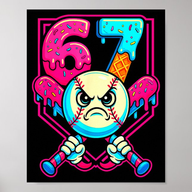 Poster Baseball Ice Cream Drip Number 67 Six Seven Meme 6 (Frente)