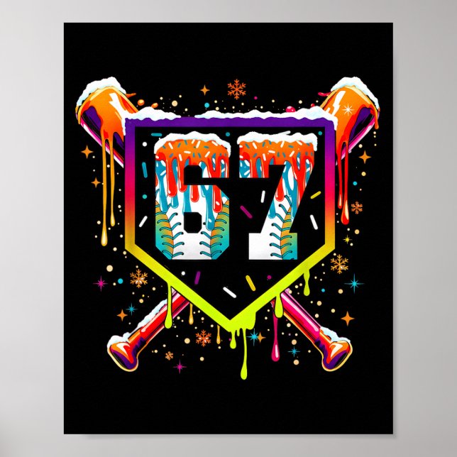 Poster Baseball Ice Cream Drip Number 67 Six Seven Meme C (Frente)