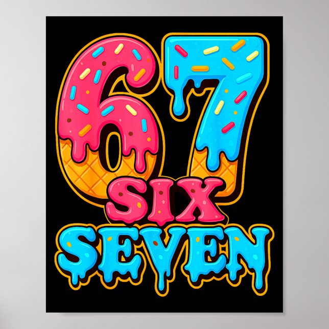 Poster Baseball Ice Cream Drip Number 67 Six Seven Meme C (Frente)