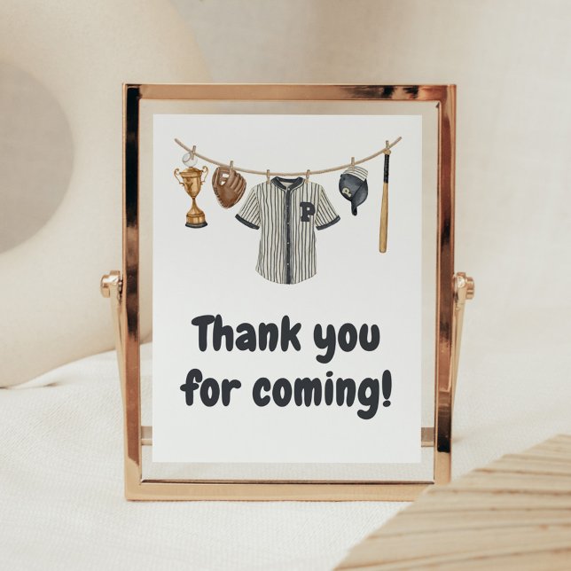 Poster Baseball Little Slugger Obrigado por vir (Baseball Little Slugger Clothesline Baby Shower Thank you for Coming Sign)