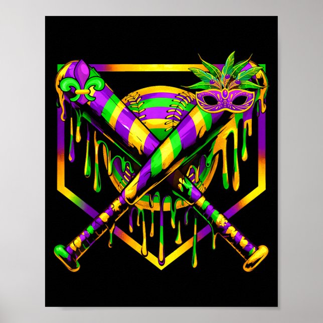 Poster Baseball Mardi Gras Carnival Party Mask Ice Cream  (Frente)