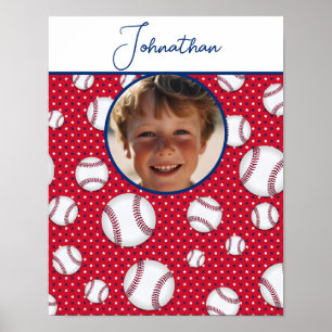 Poster Baseball Masculino Vermelho Branco Azul Foto Perso