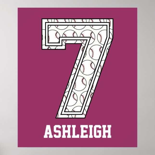 Poster Baseball Número 7 Personalizado (Frente)