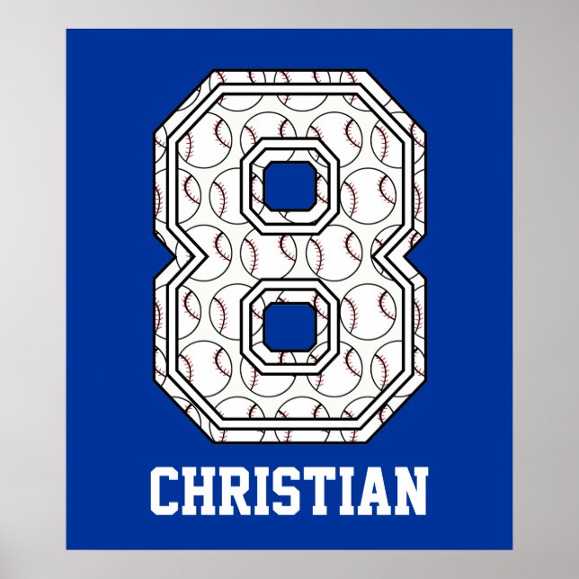 Pôster Baseball Número 8 Personalizado (Frente)