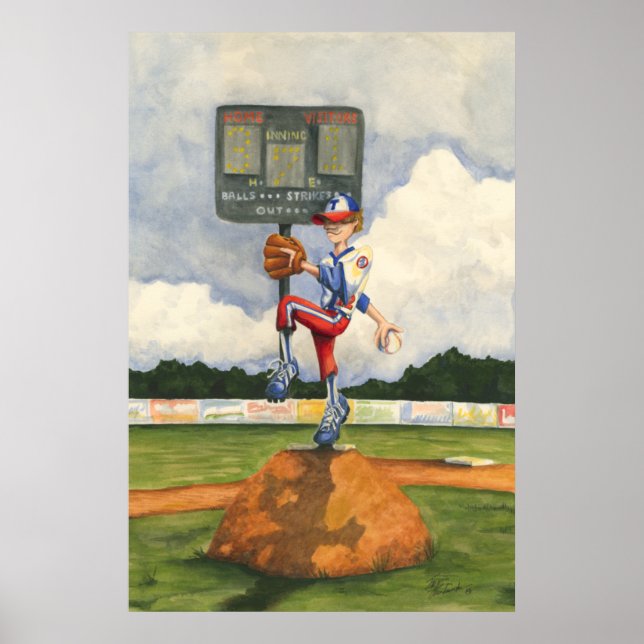 Poster Baseball Pitcher sobre monte por Jay Throckmorton (Frente)