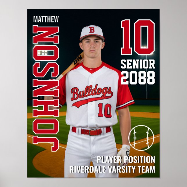 Poster Baseball Player Card Custom Photo Sports Senior (Frente)