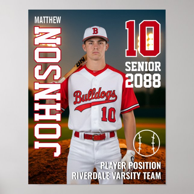 Poster Baseball Player Personalized Photo Senior Sports (Frente)