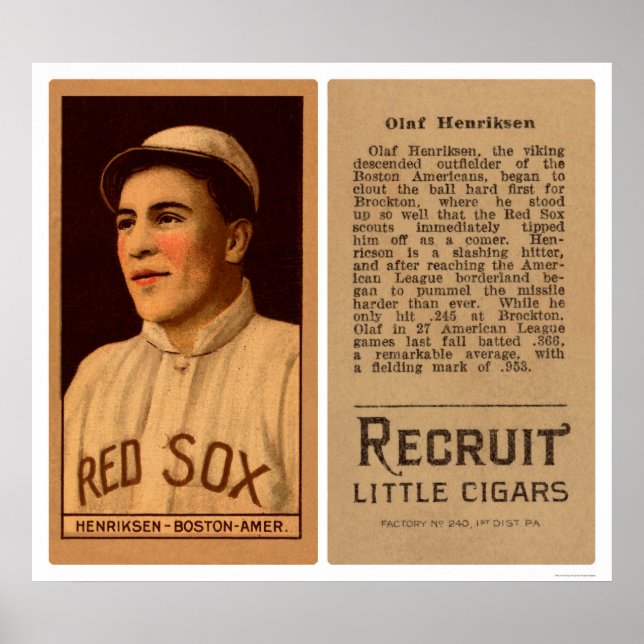 Pôster Baseball Red Sox de Olaf Henriksen 1912 (Frente)