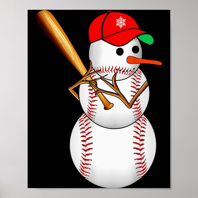 Poster Baseball Snowman Snow Christmas Xmas Men Women  (Frente)