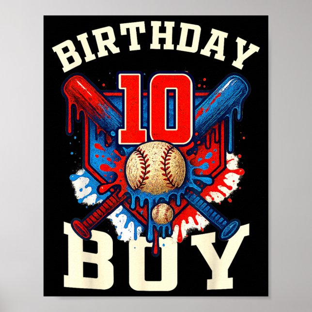 Poster Baseball Splash Drip 10th Birthday Srts Lover Boy  (Frente)