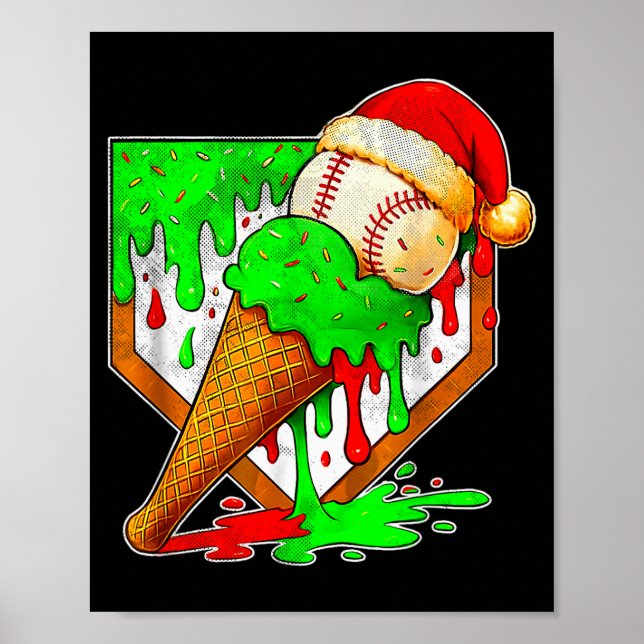 Poster Baseball Xmas Christmas Baseball Ice Cream Drip Bo (Frente)
