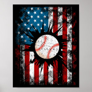 Poster Basebol Americano Bandeira Dos EUA 4 De Julho Meni