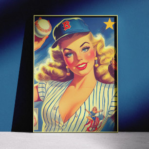 Poster Basebol Antigo Pin-up