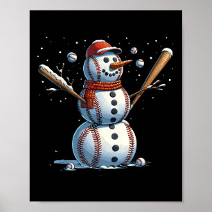 Poster Basebol de Natal de Homem de Neve Inverno