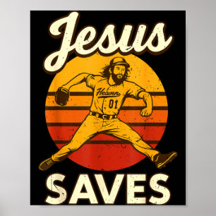Poster Basebol Jesus Salva Menino Cristão Basebol