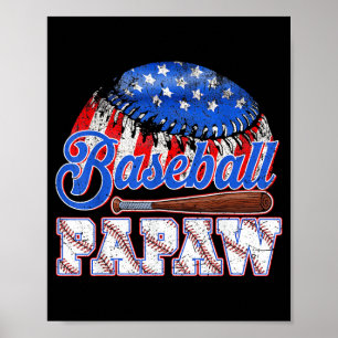 Poster Basebol Papaw Bandeira EUA Dia dos Pais Dia de Jog
