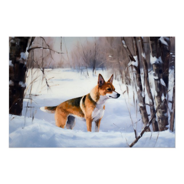 Pôster Basenji Deixe Nevar Natal (Frente)