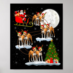 Poster Basenji Feminino Cachorro Papai Noel Trenó Voador