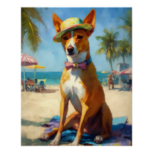 Pôster Basenji na praia, presente de verão para amantes d