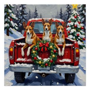Pôster Basenji Natal Caminhão Vermelho Férias