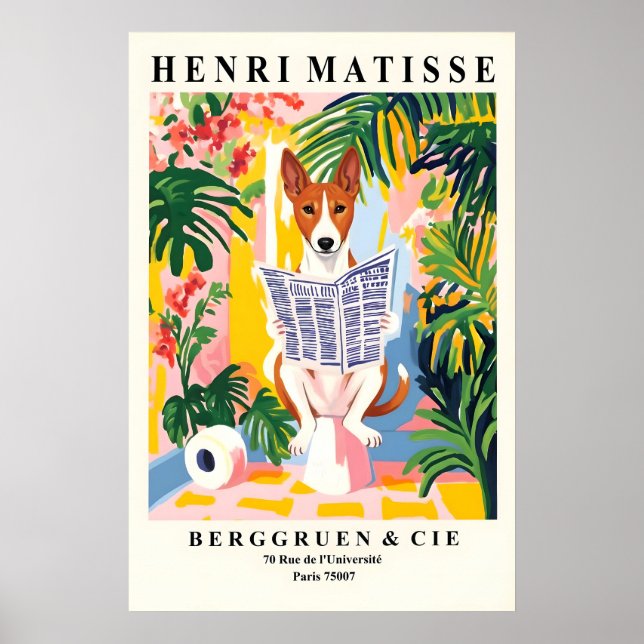Poster Basenji on Toilet Art Print Funny Matisse Style (Frente)