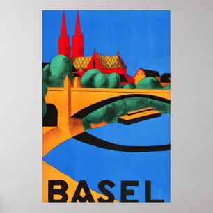 Poster Basileia Suíça Anos 1930 Estilo Vintage Europeu