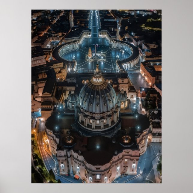 Poster Basílica e Praça de São Pedro à Noite (Frente)