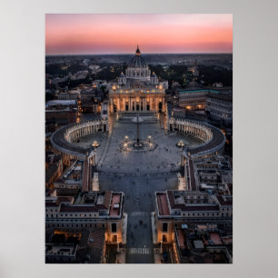 Poster Basílica e Praça de São Pedro ao Pôr-do-Sol