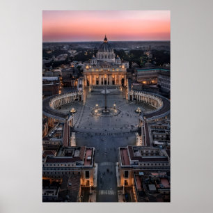 Poster Basílica e Praça de São Pedro ao Pôr-do-Sol