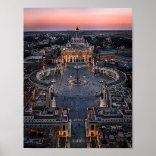 Poster Basílica e Praça de São Pedro ao Pôr-do-Sol