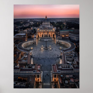 Poster Basílica e Praça de São Pedro ao Pôr-do-Sol