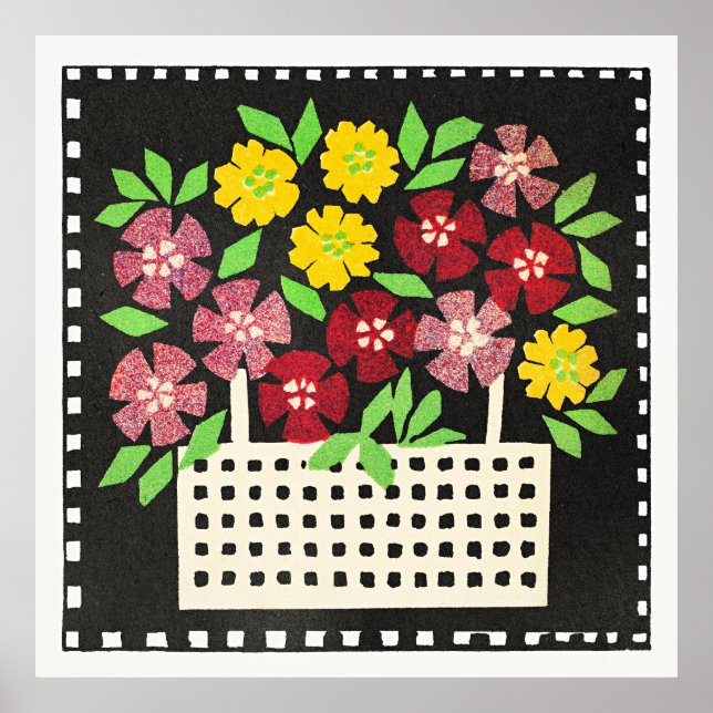 Poster Basket of Flowers, red and yellow, (Frente)