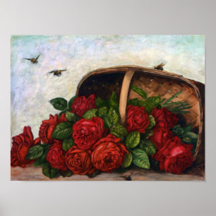 Pôster Basket of Red Roses Paul de Longpre Fine Art