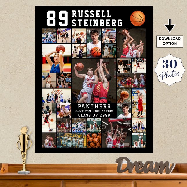 Poster Basketball 30 Photo Collage Player Number (Criador carregado)