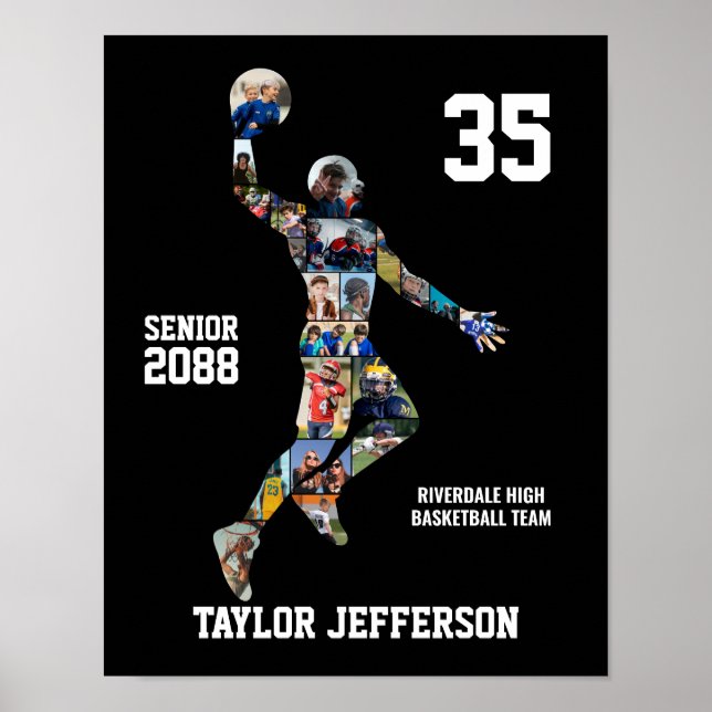 Poster Basketball Player Sports Photo Collage Senior (Frente)