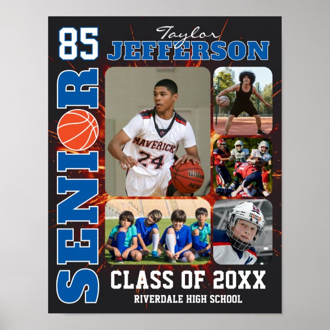 Poster Basketball Team Player Photo Collage Senior Night (Frente)