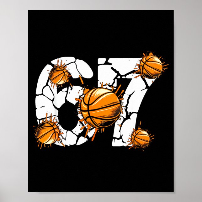 Poster Basquete 67 Seis Sete 6 7 Crianças Engraçado Geraç (Frente)