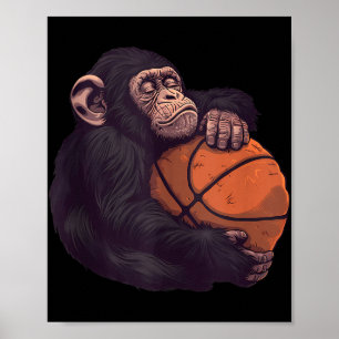 Poster Basquete Arte Animal Desenho Macaco Basquete Pl