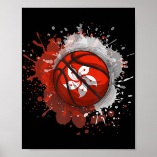 Poster Basquete com Bandeira de Hong Kong