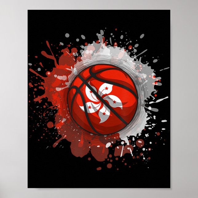 Poster Basquete com Bandeira de Hong Kong (Frente)