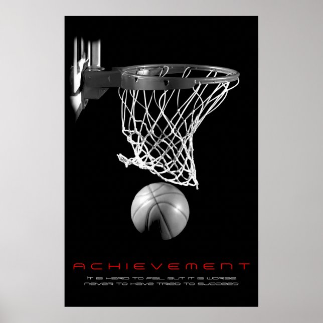 Poster Basquete de Conquista Motivacional Branco Preto (Frente)